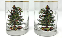 Spode Christmas Tree Double Old-Fashioned Glasses Set of 2 Vintage 12 oz