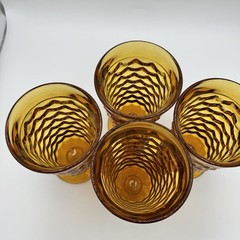 Set Of 4 Vintage Indiana Glass Whitehall Cubist Amber Footed Iced Tea Glasses (B