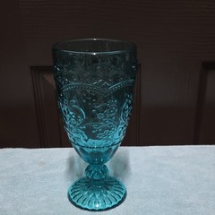 Pioneer Woman Blue Pressed Glass Decorated Goblet Glossy Round Drinkware