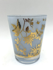 2 Vtg William Meier Double Old Fashioned Glasses Light Blue & Gold MCM Barware