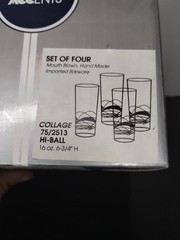 Crystal Accents 4 Hi-ball Glasses 16oz Mouth Blown, Hand Made – Imported NIB