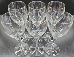 6 Lenox Erin Gold Trim Wine Glasses Set Vintage Crystal Clear Embossed Stems Lot