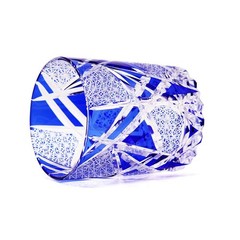 Lead-Free Crystal Whiskey Tumbler Edo Kiriko Glass Hand Cut To Clear 9oz Blue