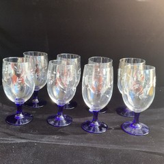 Set Of 8 Princess House Heritage Handblown Crystal 6.75″ Iced Tea Blue Stem 16oz