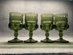 Avocado Green Kings Crown 4 Indiana Glass Stemmed 4 Oz Water Wine Goblets 4 ¼”