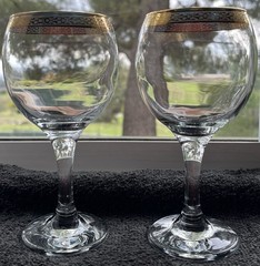 Vintage Crystal Gold Rim Pasabahce Circle Classique Wine Water Goblet Glasses(3)