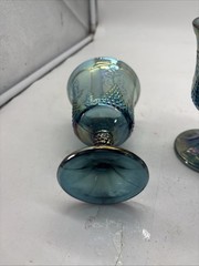 4 Vintage Indiana Glass Grape Harvest Iridescent Blue Carnival Goblets 5.5×3.5”