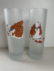 2 Dartington Designs Frosted Drinking Glasses Dogs with Slippers