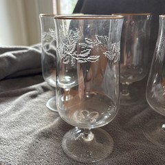 Lenox Holly Etched Gold Rimmed Holiday Glasses. 6” Tall. Set Of 4. REDUCED!