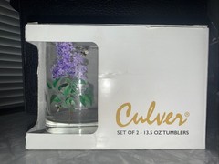 Culver 22k Gold Rim Purple Lilac LQQK 13.5 Oz Tumblers Set Of 2 Honey Bee 🐝m