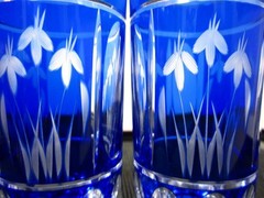 Unused Kamei Restored Satsuma Kiriko Indigo Glass Set of 5 Japan