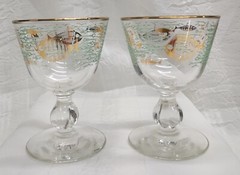 Libbey Marine Life Sherry Glasses Fish Seahorse Gold Aqua – Set of 2 – Vintage
