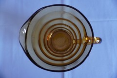 Hazel Atlas Waterfall gold Saturn optic pitcher + 5 highball glass tumblers