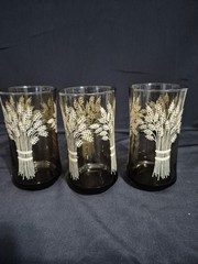 BROWN FALL AUTUMN LIBBEY FRAMCO WHEAT SHEAF PATTERN GLASSES VINTAGE LOT OF 6