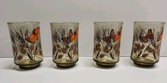 Mid Century Modern Monarch Butterfly & Wheat 6oz Juice Glass Set Of 4 1970’s