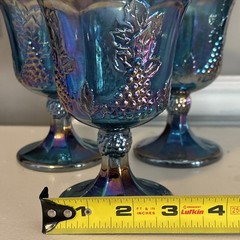 Vintage FOUR Indiana Glass Blue Carnival “Harvest Grape” Goblets Made In USA