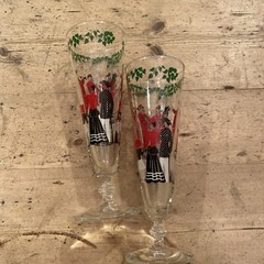 Vintage RED BLACK &WHITE Drinking Glasses/flutes -MARCHING BAND Victorian design