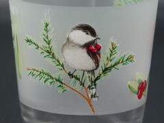 6 Pfaltzgraff Winterwood Green 6 oz Frosted Lowball Cocktail Glasses Chickadee