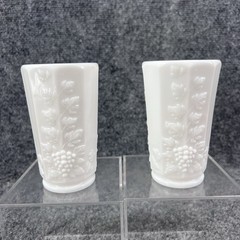Lot Of 2 Westmoreland Paneled Grape Milk Glass Flat 6oz Juice Glass 4-3/8” Each