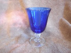 Cobalt Blue glass Water Goblet or Wine Glasses Clear Glass Short Stem