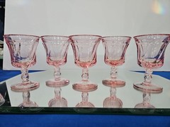 set (5) Wine Goblets Glasses 4-1/4″ Crystal Fostoria Jamestown Swirl Pink