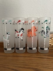 Frosted Merry-Go-Round Glasses By Libbey Set of 8 Glasses ~ Vintage