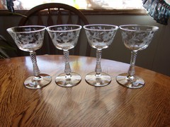 Champagne 6 Oz Rock Sharpe Debut Etched Floral Cut Blown Fancy Stem – Set of 4