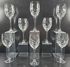 8 Cristal D’Arques Junon Water Goblets Set Crystal Clear Cut Etched Stemware Lot