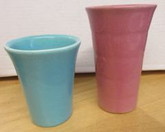 Lot of 2 Vintage Bauer Pottery Tumbler / Cup Vintage Teal & Rose