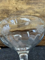 Vintage Etched Grape Cluster Wine Glasses Set of 5 – 6” Tall, One w/ Base Cracks