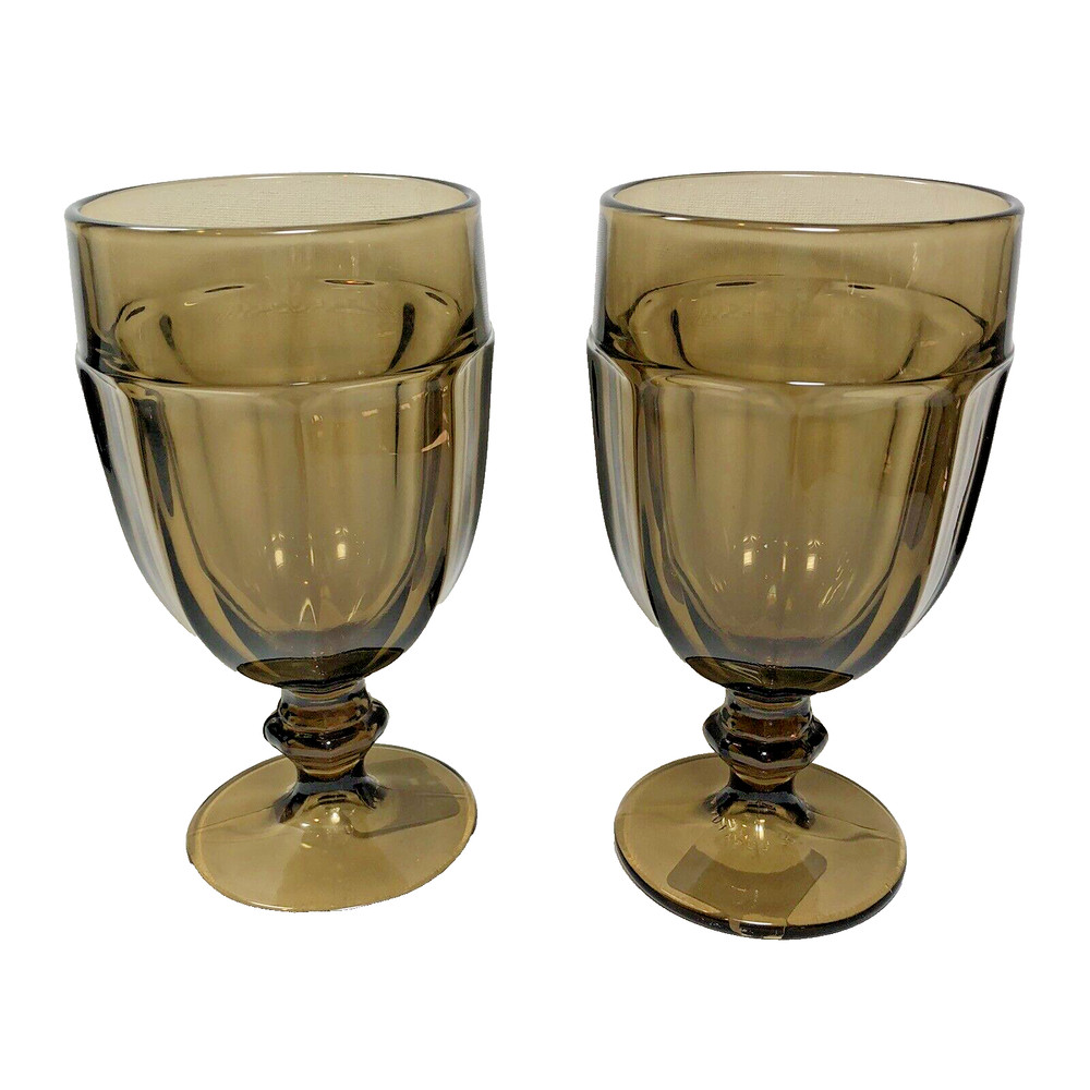 LIBBEY Amber Glass Water Goblets 14oz Made in USA Set of 2 NEW