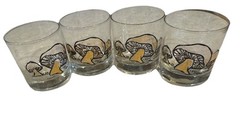 Set of 4 MCM Couroc Mushroom 22k Gold Overlay Cocktail Old Fashioned Glasses