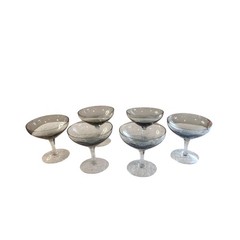 Vintage MCM Fostoria Debutante Smoke Gray Coupe Glasses set of 6