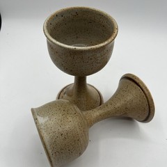 Set (2) Art Studio Pottery Wine Goblets Chalice Style Sand Earthenware Boho