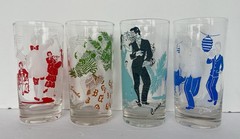 Vtg Set 4 Federal Glass Tumblers Dance Theme: Conga Samba Charleston Minuet