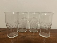 Vtg Marion Glass Etched Grape and Leaves Juice Glass Water Tumbler Set of 4