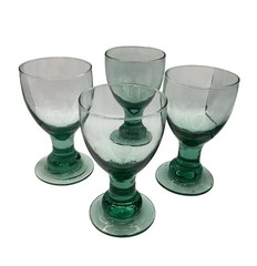 4 Crate and Barrel BARCELONA Aquamarine Jade Green Glass Goblets/Barware/Wine 7”