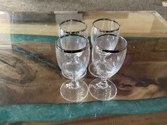 MCM Clear Crystal Goblets with thin Silver Band at top