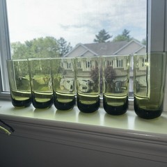 VTG Libbey Olive Green Glasses Set/6 Tumbler Round Bottom Tall 16oz RARE 70’s