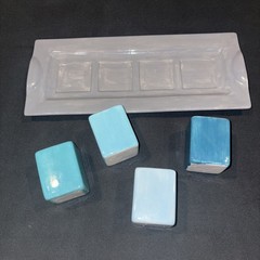 Hand Painted Sake Serving Set Tray Blue Grey Cups Modern Japanese Style
