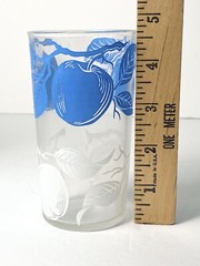 Vintage Swanky Swig Juice Glass Blue Apple Peach White Leaves Tumbler MCM Set 2