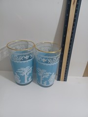 Two Wedgewood Five Inch Opaque Blue/White Juice Glasses Goldtrim