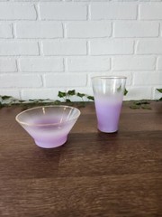 Vintage West Virginia Glass Blendo Flat Tumbler Glass and bowl Orchid Set of 2