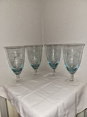 GORGEOUS CANDLEWICK GLASS 7¼» Tall FLORAL CUT FOOTED GOBLETS Set Of 4