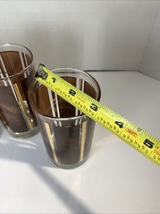 MCM Vtg Libby Hiball Tall Tumbler Glasses Set (3) Wood Grain Gold Blocks Barware