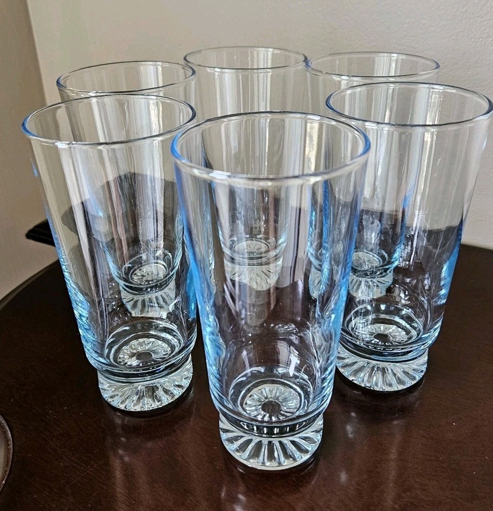 6 Vintage Light Ice Blue Drinking Water Glasses Tumblers 5.5″