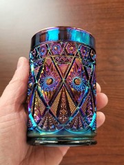 Electric Purple Imperial Carnival Glass Diamond Lace Pattern Tumbler Base Flake