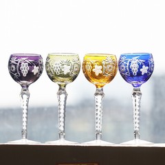 8oz Boho Wedding Water Wine Goblet Hand Cut Color Crysta Glasses Of 1 Stemware