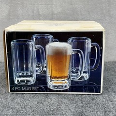Colony Crafts Beer Mugs SET OF 4 Clear Fluted Faceted Glass 12 Oz USA Made 4963