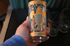 MCM Georges Briard 22K Gold Turquoise Set Of 4 Highball Glasses Gold Eagle&crown